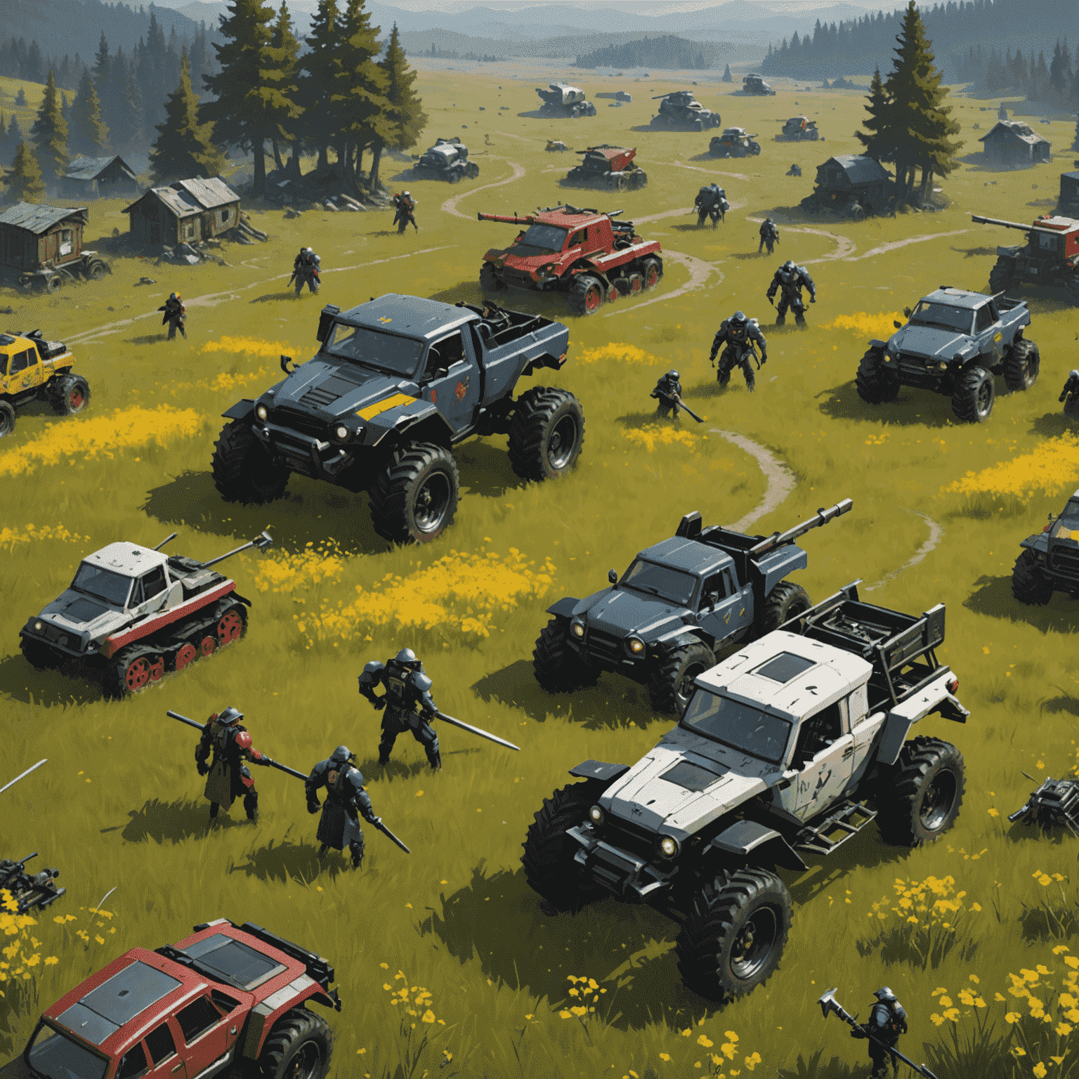 Scythe game in progress, showing its beautiful art, mechs, and resource management components