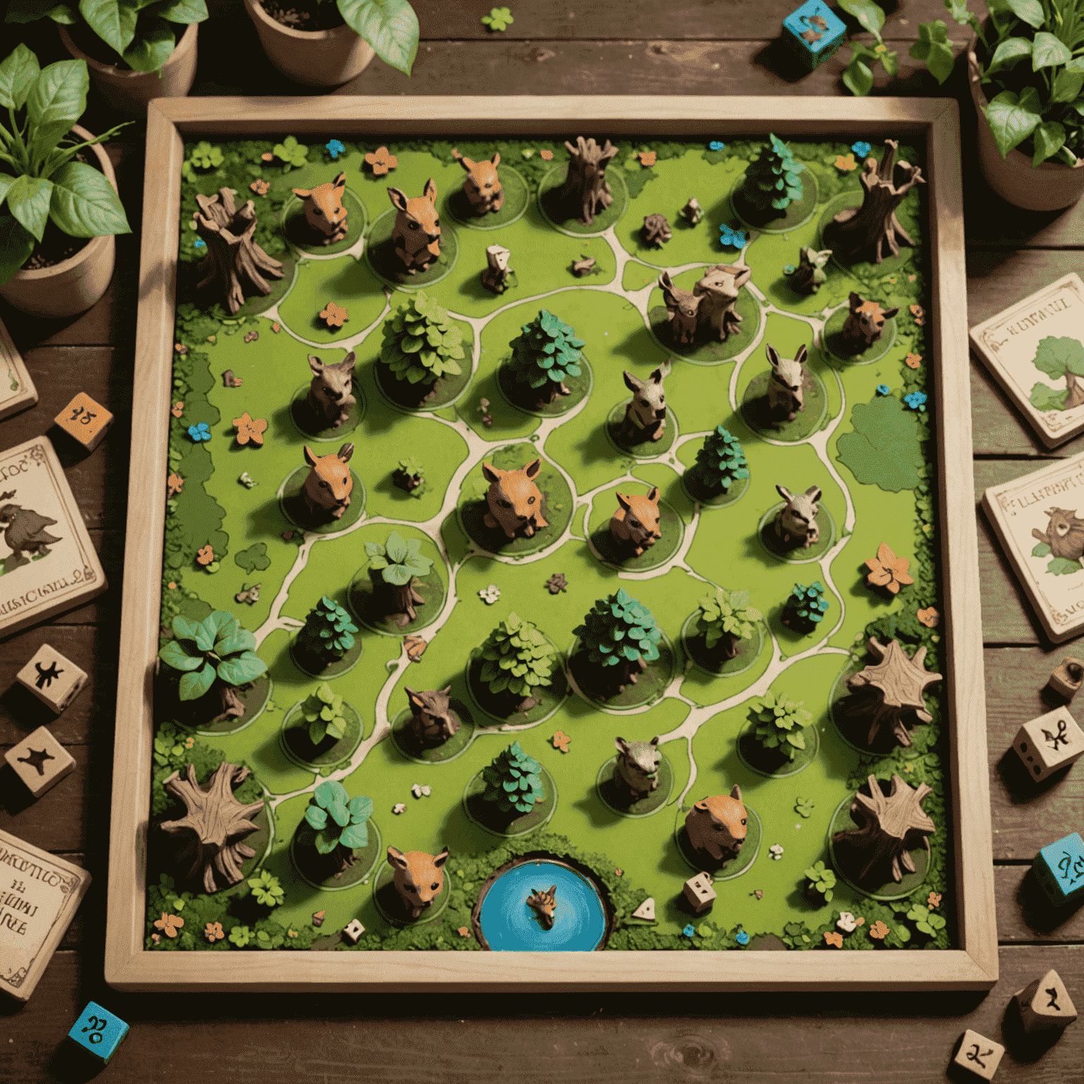 Root game board with its charming woodland creature meeples and asymmetric faction boards